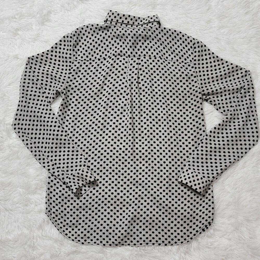 LOFT Polka Dot Striped Button Down Shirt Womens XS Black White Long Sleeve - Picture 2 of 9